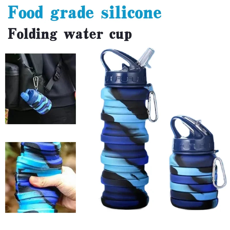 Food Grade Silicone Foldable Water Bottle for Sports Reusable