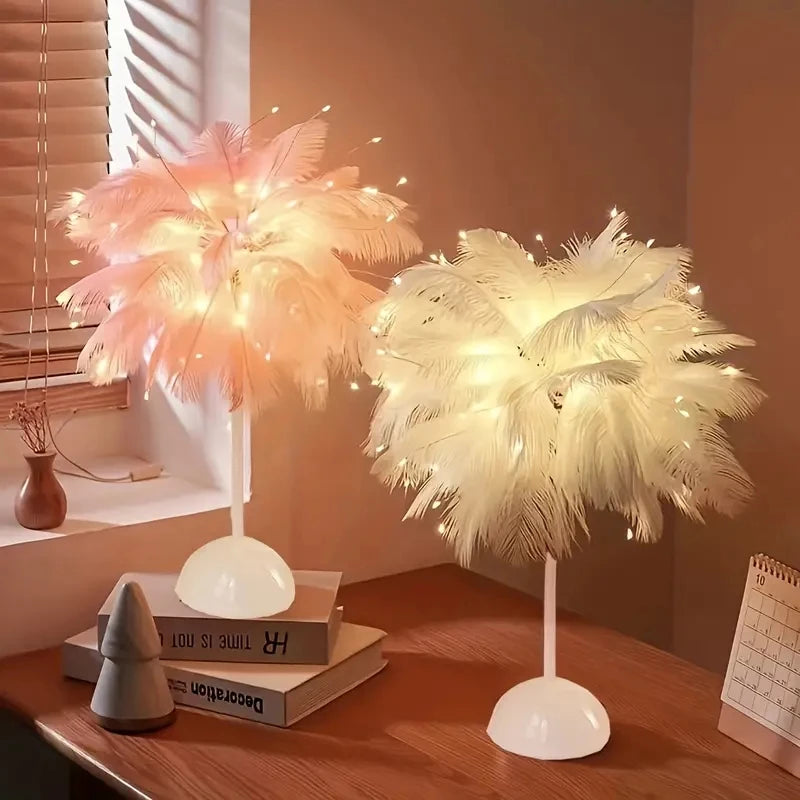 Battery Power Led Night Light For Bedroom Wedding Decoration Feather