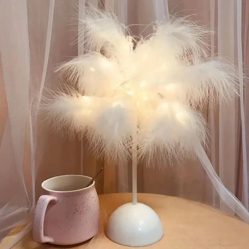 Battery Power Led Night Light For Bedroom Wedding Decoration Feather