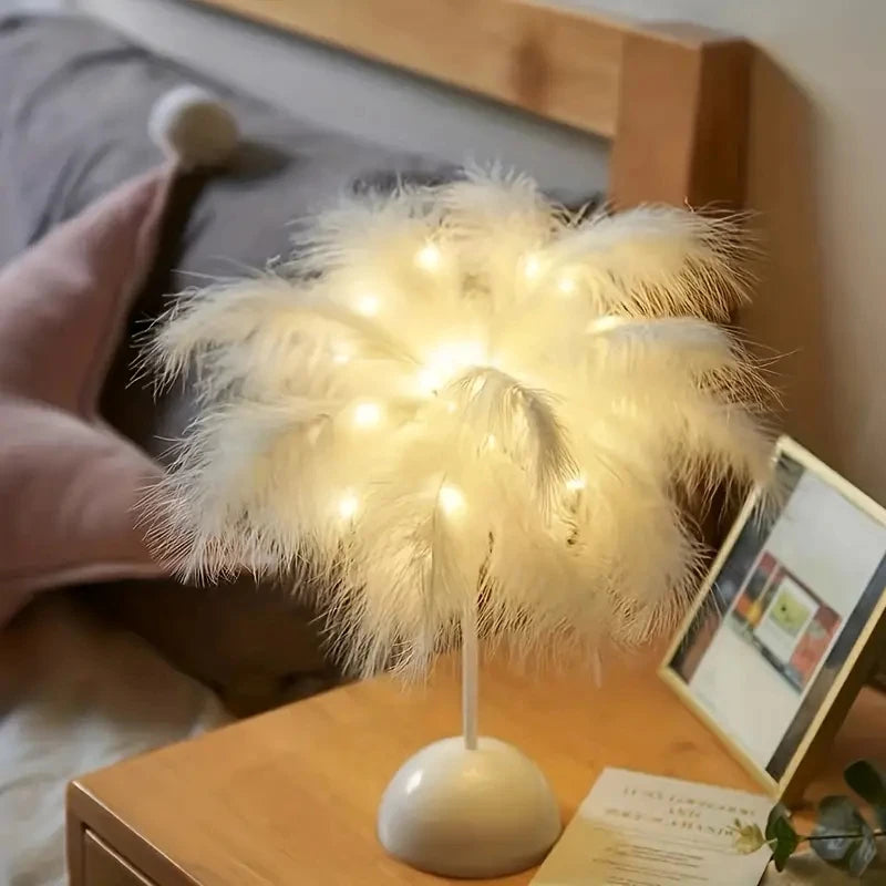Battery Power Led Night Light For Bedroom Wedding Decoration Feather