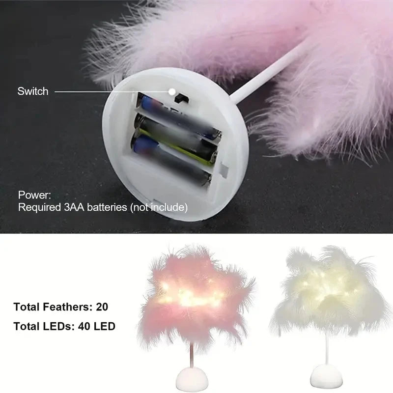 Battery Power Led Night Light For Bedroom Wedding Decoration Feather