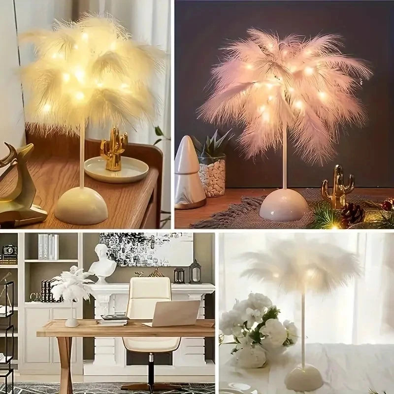 Battery Power Led Night Light For Bedroom Wedding Decoration Feather